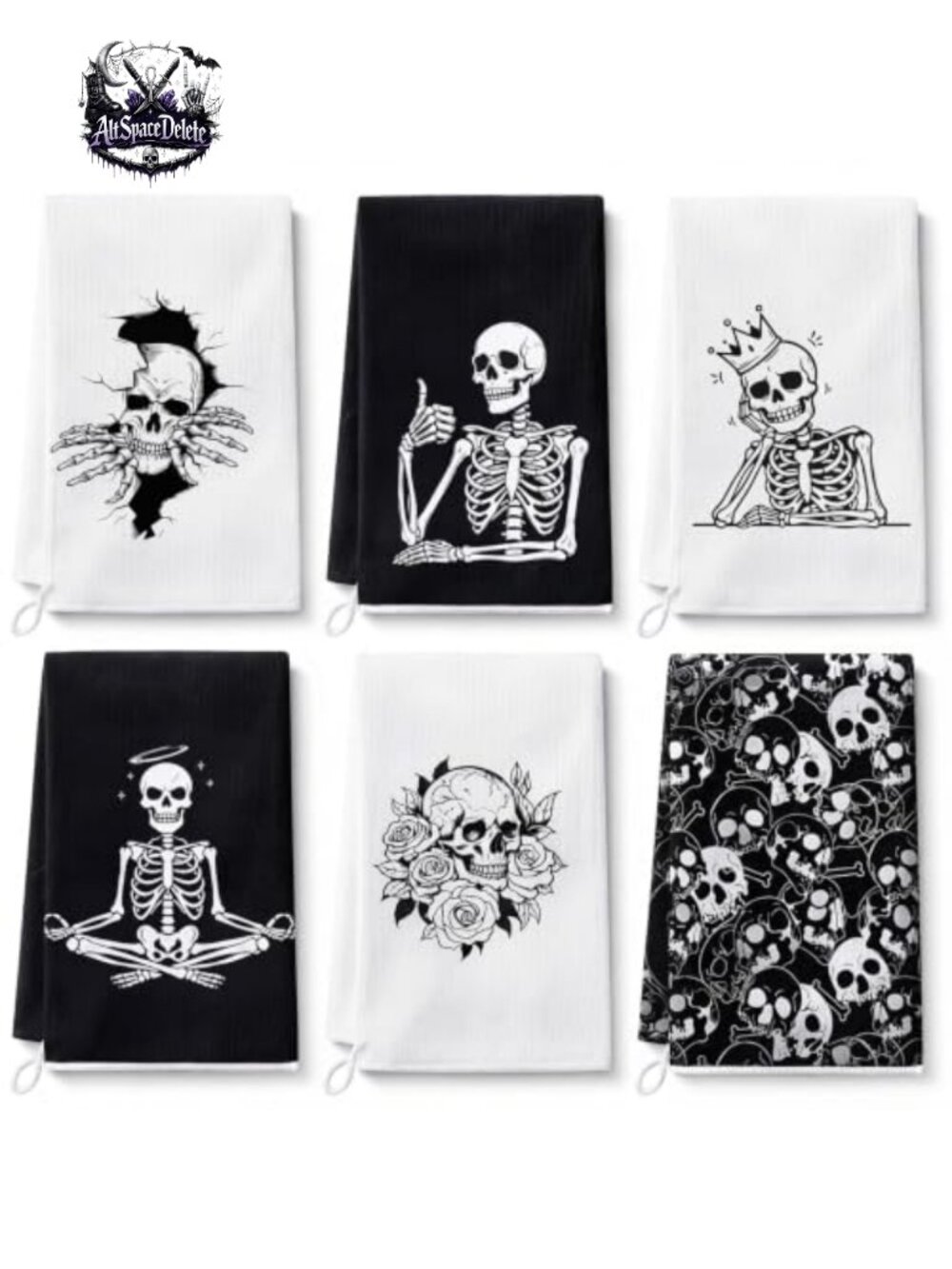 6 Pc Gothic Skull Hand Towels Microfiber Kitchen Dish Towels 16x24